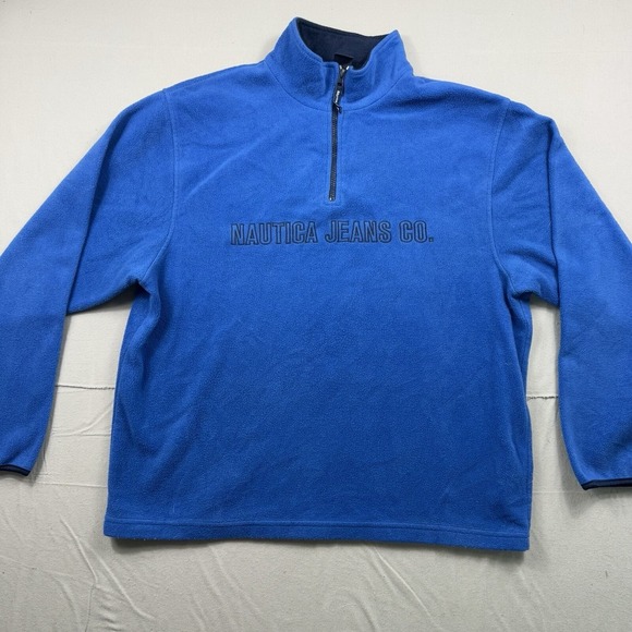 Vintage 90s Nautica Jeans Co 1/4 Zip Spellout Logo Fleece Sweatshirt Sz XL - Picture 1 of 10